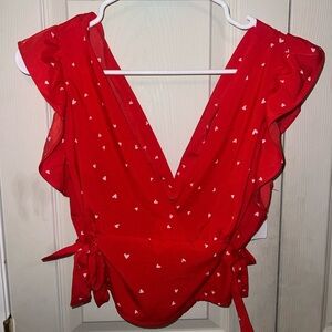 Red Ruffled V-Neck Top